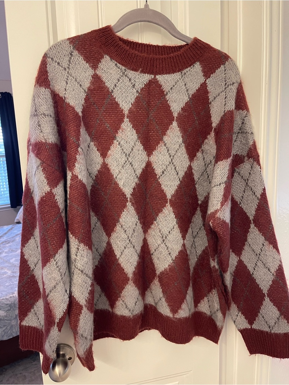 Rust Red Argyle Knit Sweater - Women